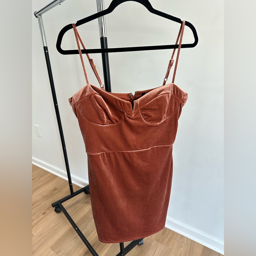 Trixxi Copper Velvet Spaghetti Strap Dress